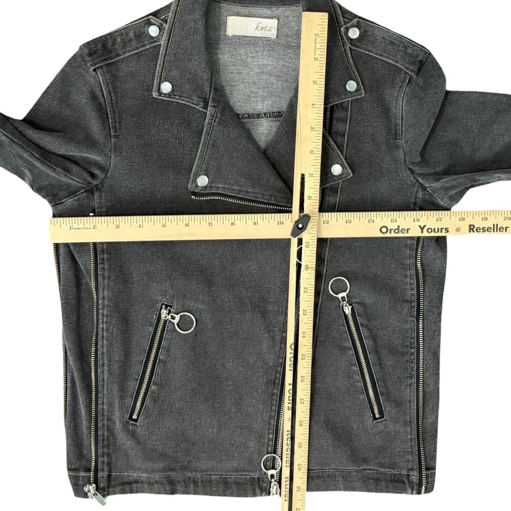 Katz Charcoal Gray Asymmetrical Zipper Pockets Moto Biker Jacket Size 34 / XS - Picture 6 of 13